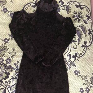 Body Exteriors Cold Shoulder Turtleneck Velour Dress
